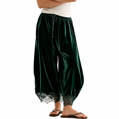 Velvet Pants with Lace Trim
