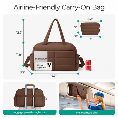 2-Piece Travel Puffer Duffle Bag – Carry-On Weekender + FREE Mini Tote