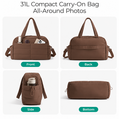 2-Piece Travel Puffer Duffle Bag – Carry-On Weekender + FREE Mini Tote