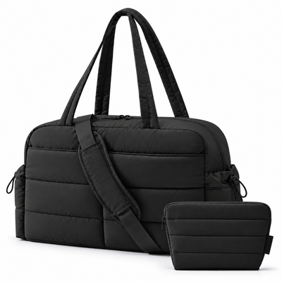 2-Piece Travel Puffer Duffle Bag – Carry-On Weekender + FREE Mini Tote