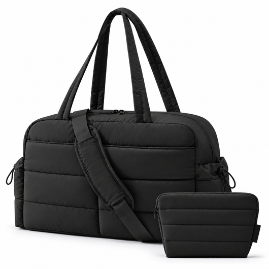 2-Piece Travel Puffer Duffle Bag – Carry-On Weekender + FREE Mini Tote