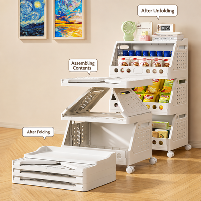 2-4 Tier Stackable Rolling Storage Cart with Wheels