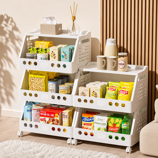 2-4 Tier Stackable Rolling Storage Cart with Wheels