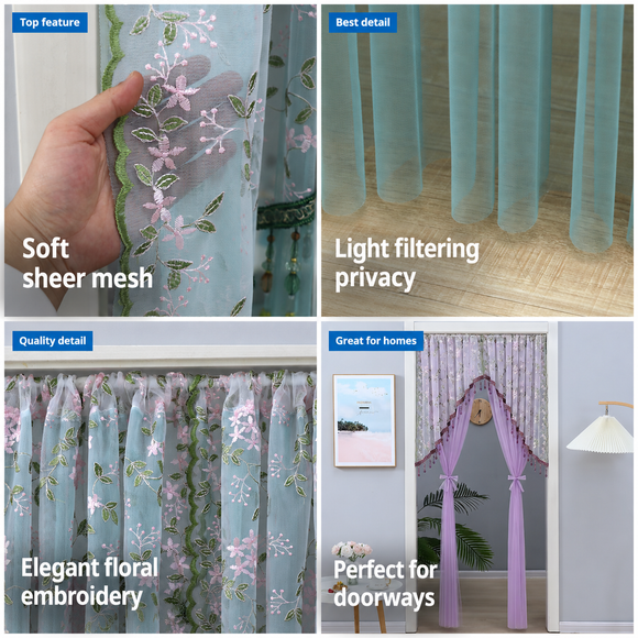 Embroidered Nordic beaded sheer curtain