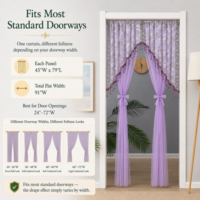 Elegant Sheer Floral Doorway Curtain with Tassel Trim