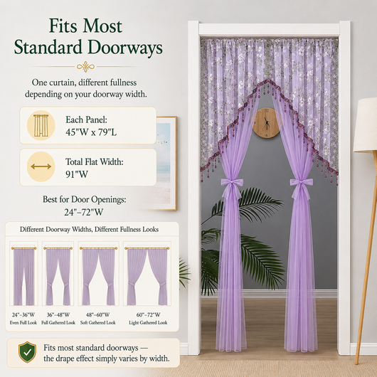 Elegant Sheer Floral Doorway Curtain with Tassel Trim