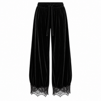 Velvet Pants with Lace Trim
