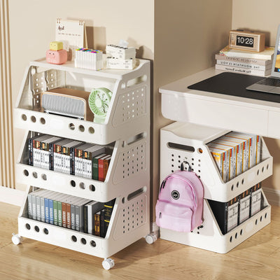 2-4 Tier Stackable Rolling Storage Cart with Wheels