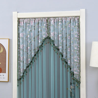 Elegant Sheer Floral Doorway Curtain with Tassel Trim