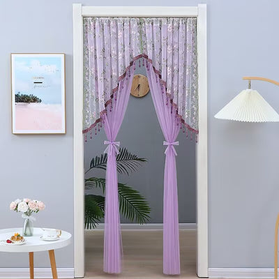 Elegant Sheer Floral Doorway Curtain with Tassel Trim