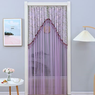 Elegant Sheer Floral Doorway Curtain with Tassel Trim