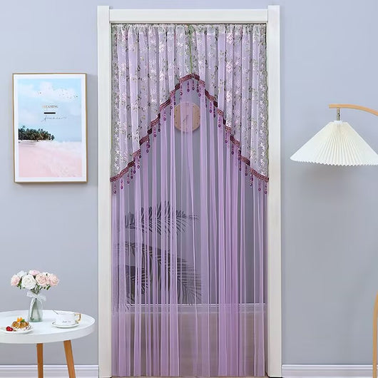 Elegant Sheer Floral Doorway Curtain with Tassel Trim