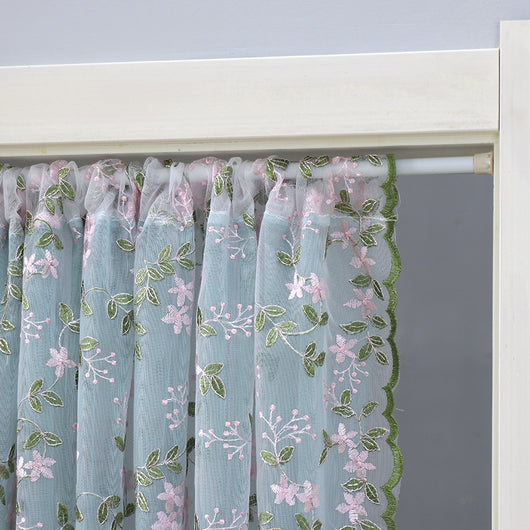 Elegant Sheer Floral Doorway Curtain with Tassel Trim