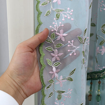 Elegant Sheer Floral Doorway Curtain with Tassel Trim