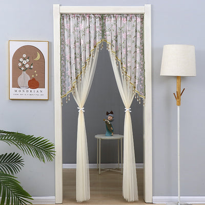 Elegant Sheer Floral Doorway Curtain with Tassel Trim