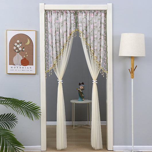 Elegant Sheer Floral Doorway Curtain with Tassel Trim