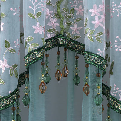 Elegant Sheer Floral Doorway Curtain with Tassel Trim