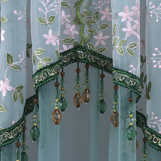 Elegant Sheer Floral Doorway Curtain with Tassel Trim