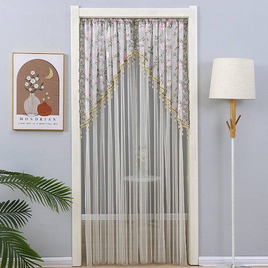 Elegant Sheer Floral Doorway Curtain with Tassel Trim
