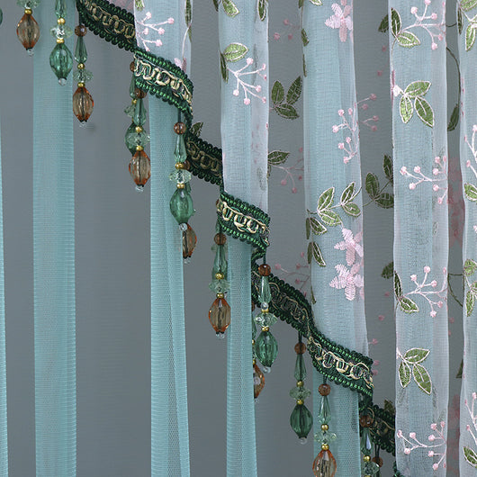 Elegant Sheer Floral Doorway Curtain with Tassel Trim