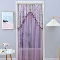 Embroidered Nordic Beaded Sheer Curtain with Gold Thread and Half-Arched Lace Drill-free Door Curtain